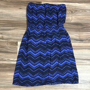 Gap Womens Dress XS Blue Chevron Cotton Tube Pull On Mini